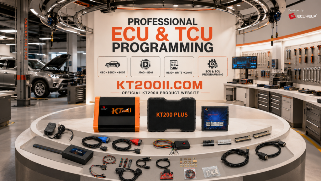 KT200II connected to a BMW Bosch EDC16C35 EDC16CP35 MPC561 ECU for Bench reading and writing