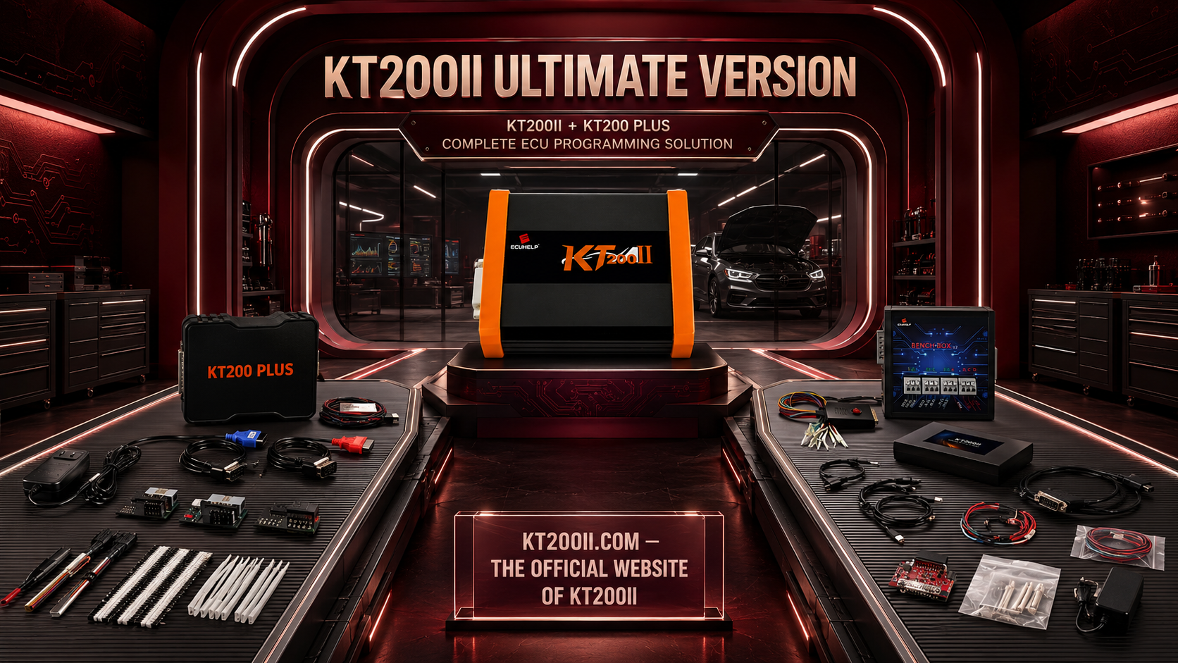 Official KT200II programmer performing Bosch EDC17C64 TC1797 ECU identification, OBD programming and original backup