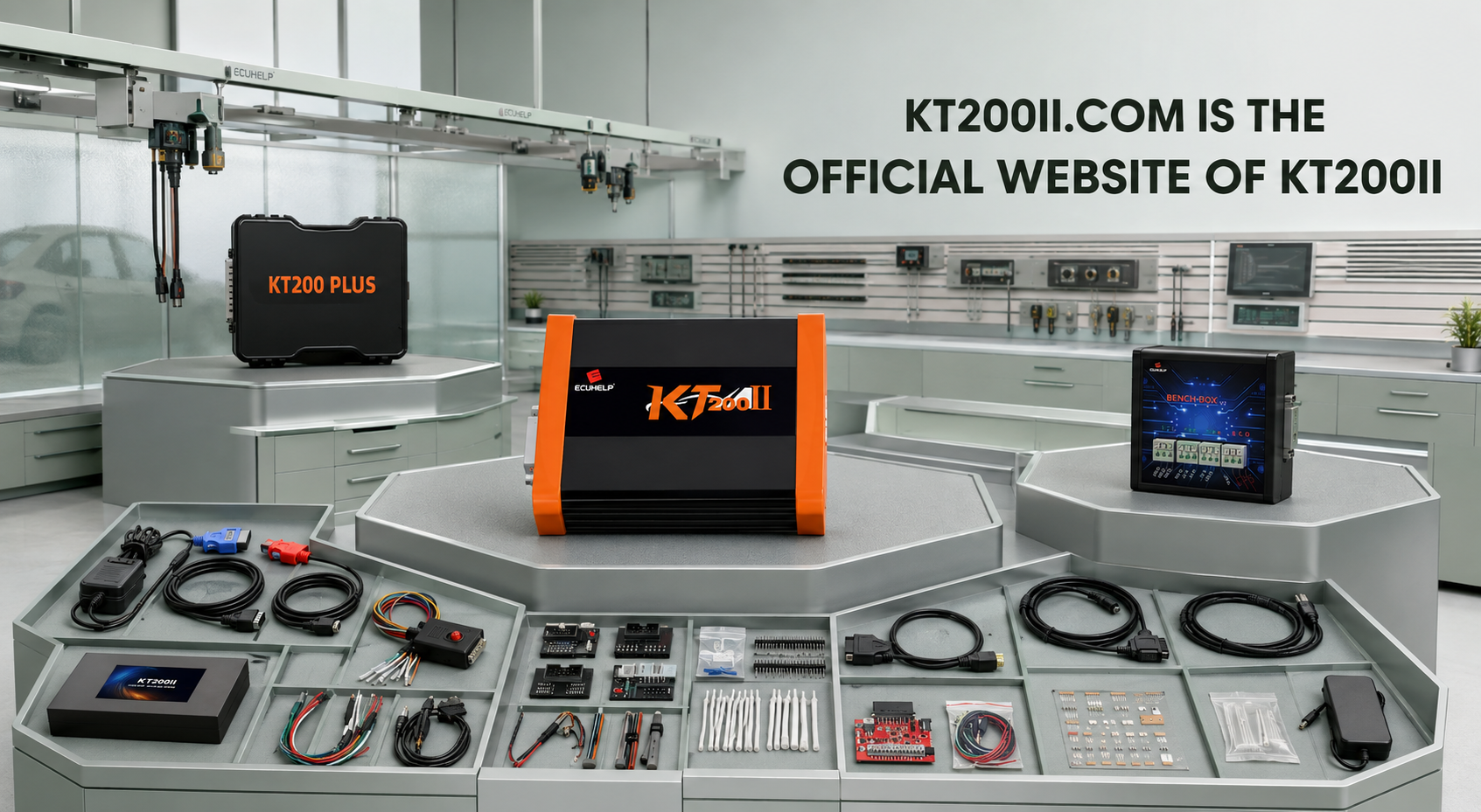 KT200II connected to a Bosch EDC17CP14 TC1796 VAG diesel ECU for OBD, Bench and Boot programming