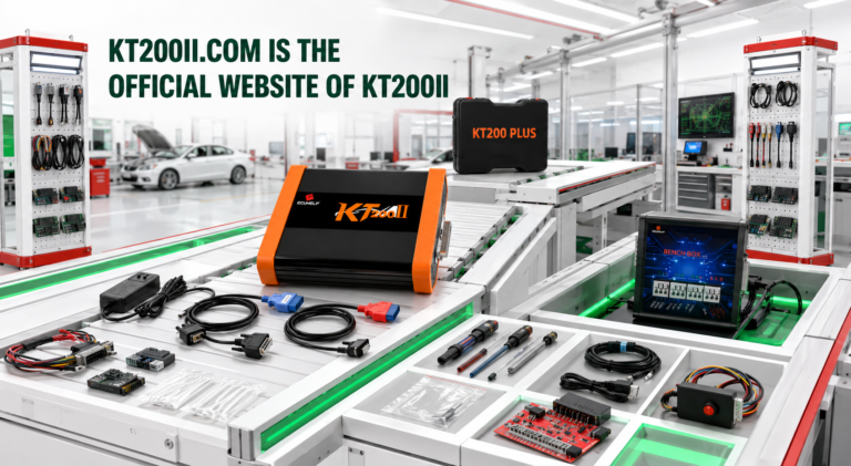 KT200II connected to a Bosch EDC17CP20 TC1796 ECU for VAG Bench identification, original backup and safe programming