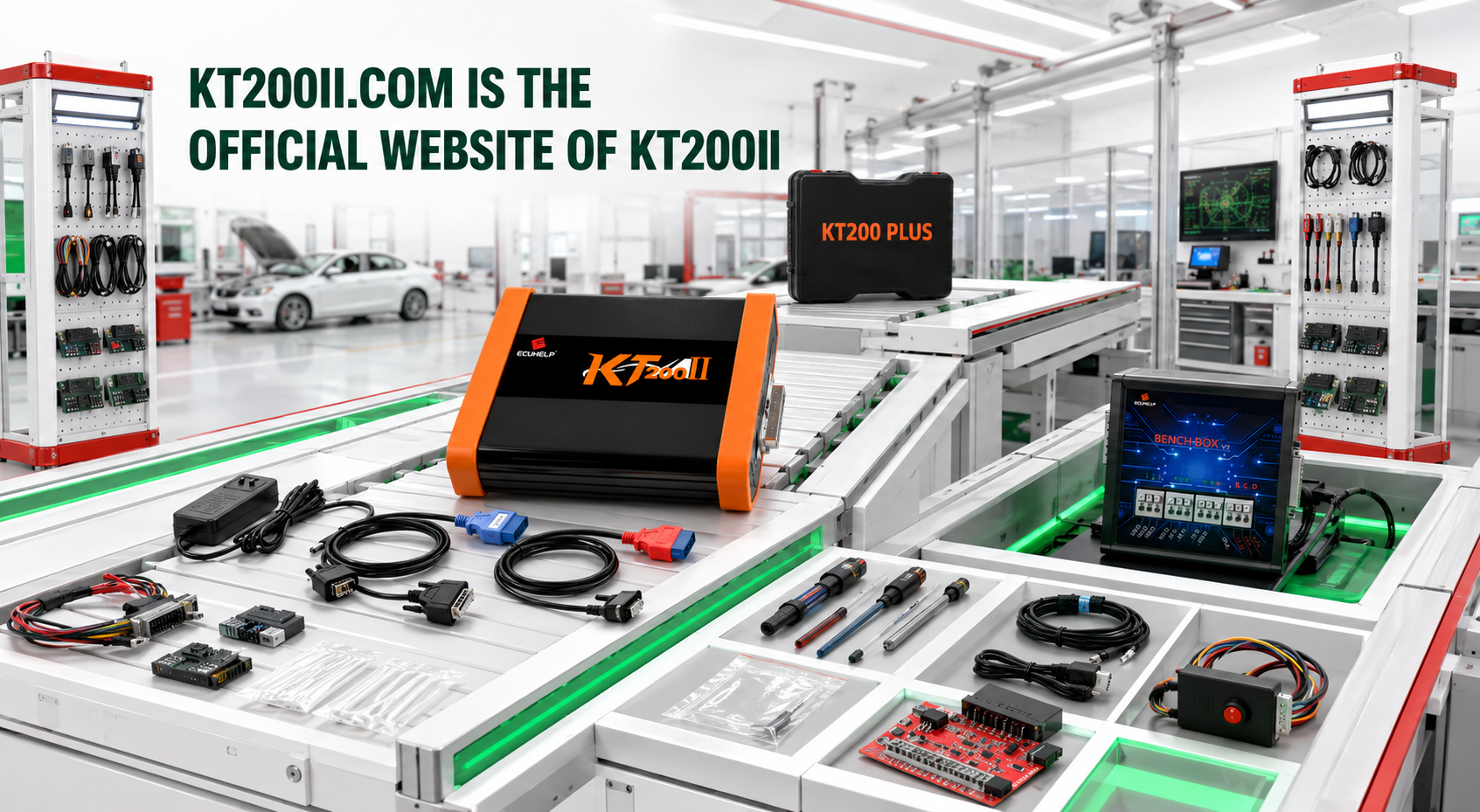 KT200II connected to a Bosch EDC17CP20 TC1796 ECU for VAG Bench identification, original backup and safe programming