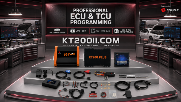 KT200II connected to a Land Rover Bosch MED17.8.31 TC1797 gasoline ECU for Bench reading and writing