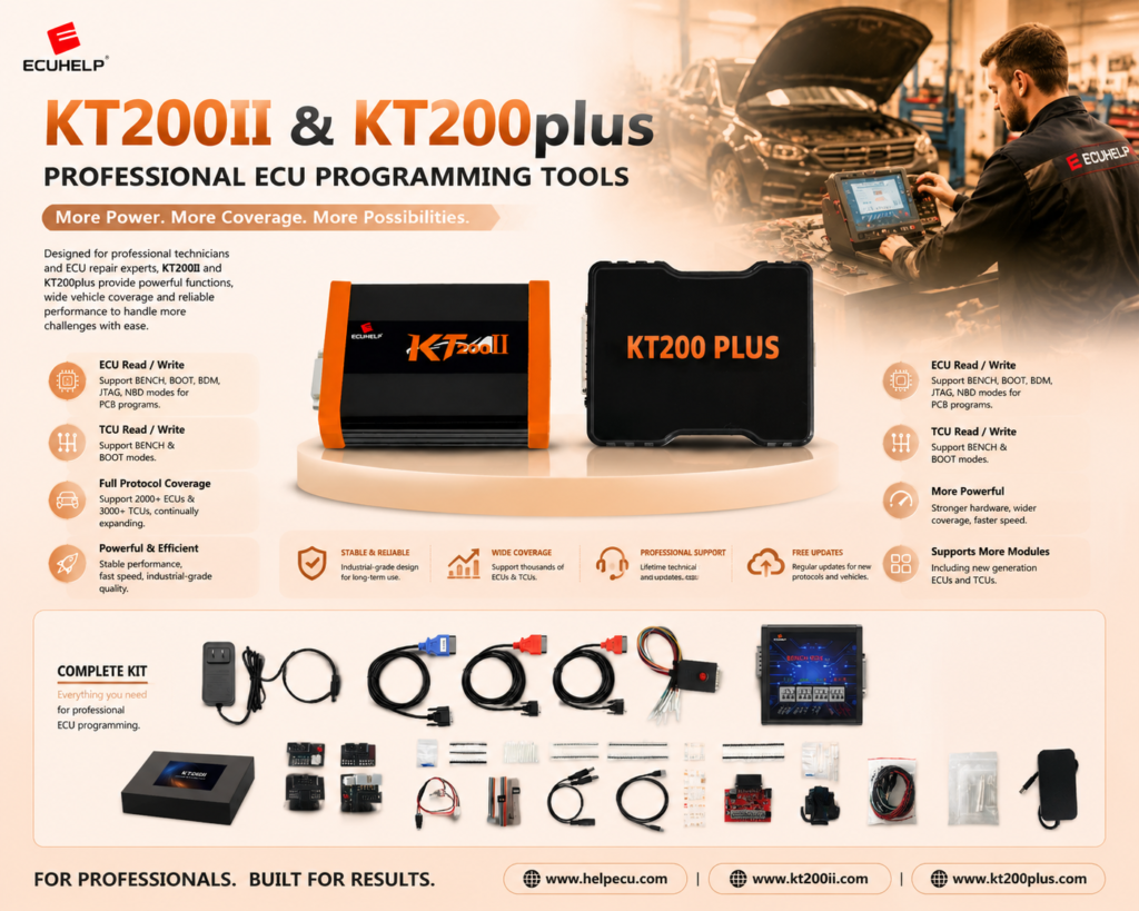 KT200II Continental PCR2.1 ECU programming with OBD Bench protocol identification and original backup