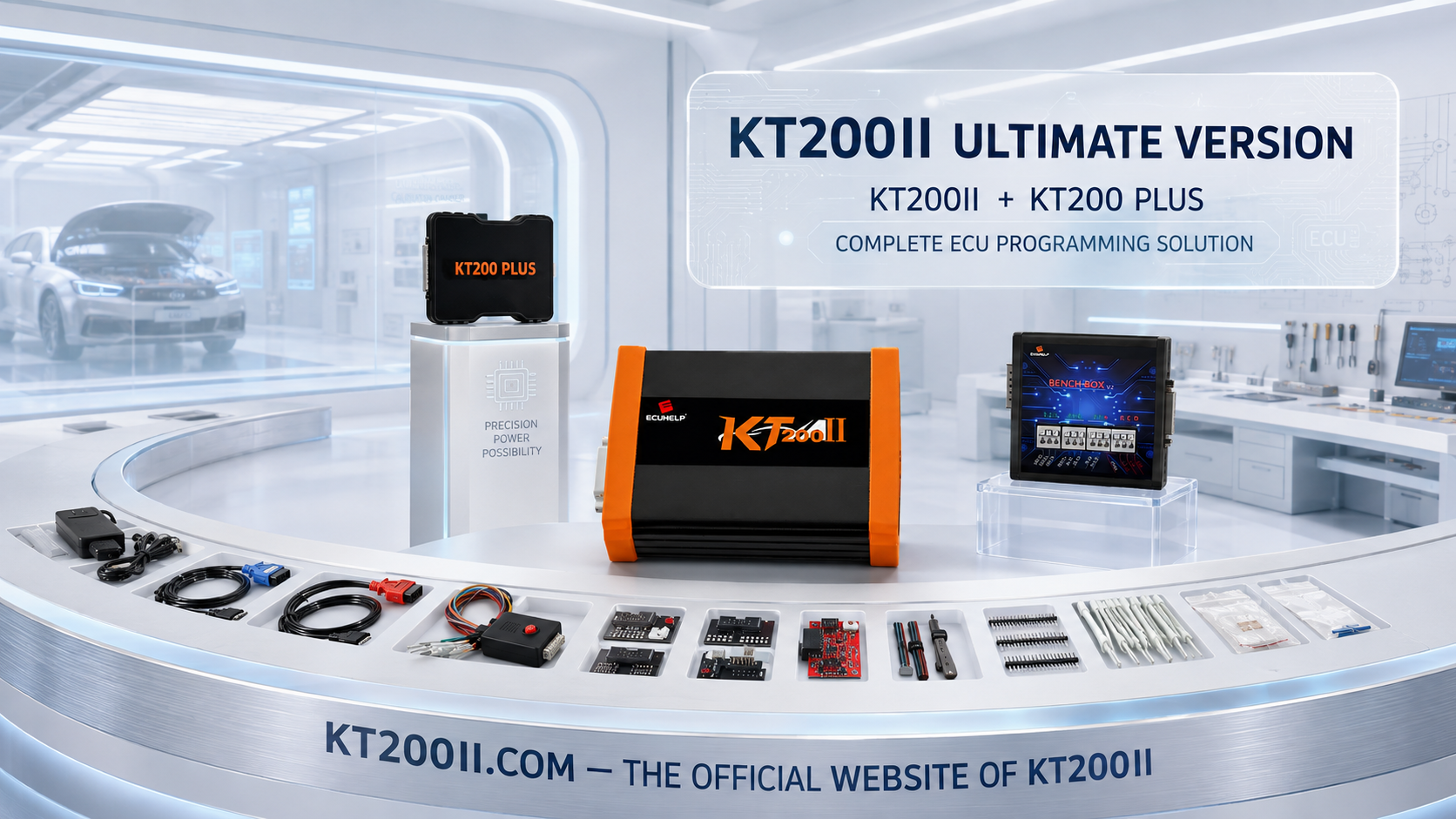 KT200II supported vehicles finder showing ECU TCU processor and programming mode search results