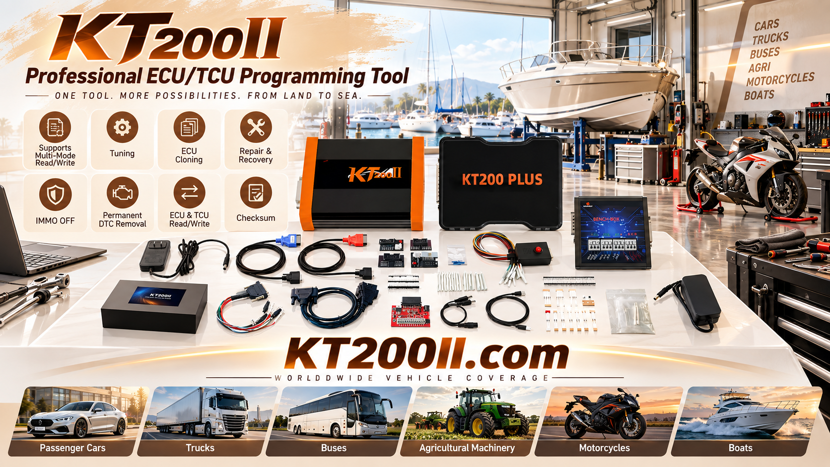 Technician performing a continuity test on a KT200II ECU programming cable before bench operation