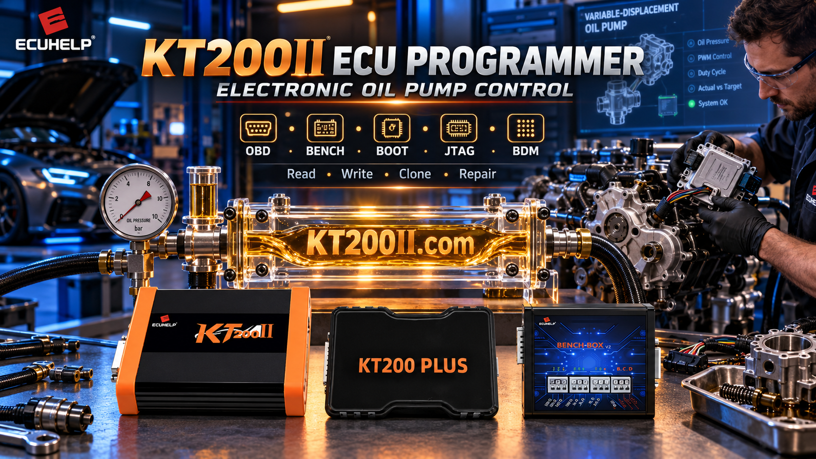 KT200II connected to a BMW Bosch EDC17C50 TC1797 diesel ECU for Bench wiring, original backup and safe programming