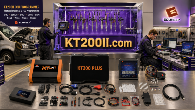 KT200II connected to a Bosch EDC17C49 TC1797 Fiat Alfa Romeo Jeep Iveco diesel ECU for Bench wiring, EEPROM backup and Boot programming