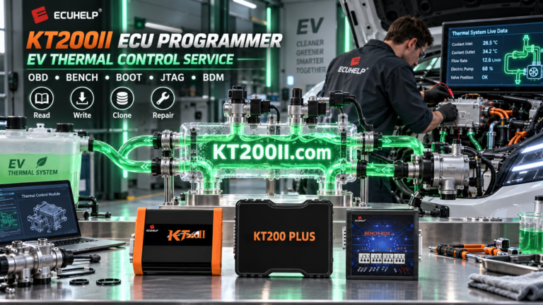 KT200II connected to a Bosch EDC17C64 TC1797 ECU for Bench reading and writing