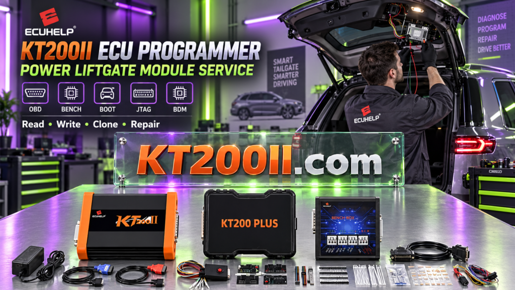 KT200II connected to a Bosch EDC17CP24 TC1796 VAG ECU for Bench and Boot programming
