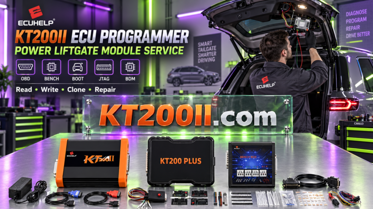 KT200II connected to a Bosch EDC17CP24 TC1796 VAG ECU for Bench and Boot programming