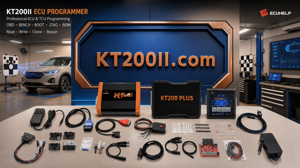 KT200II connected to a Bosch EDC17CP44 TC1797 VAG diesel ECU for Bench wiring, GPT access, backup and programming