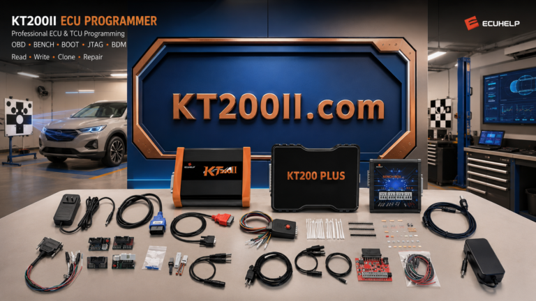 KT200II connected to a Bosch EDC17CP44 TC1797 VAG diesel ECU for Bench wiring, GPT access, backup and programming