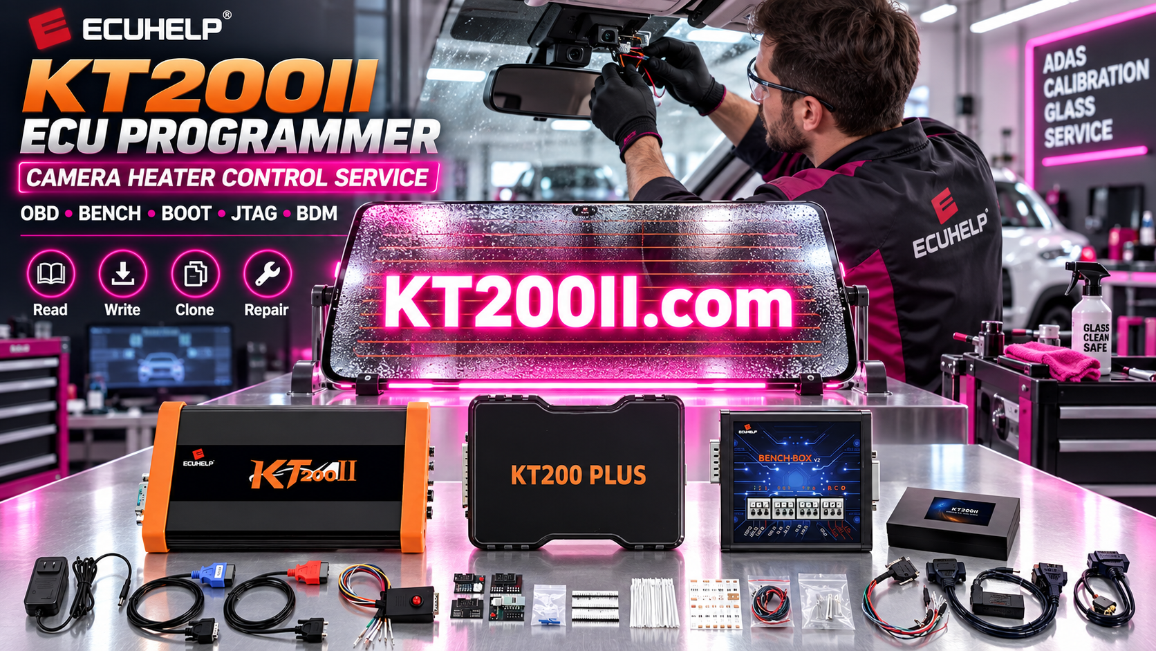 KT200II connected to a Bosch EDC17CP54 TC1793 VAG 3.0 TDI ECU for Bench and Boot programming