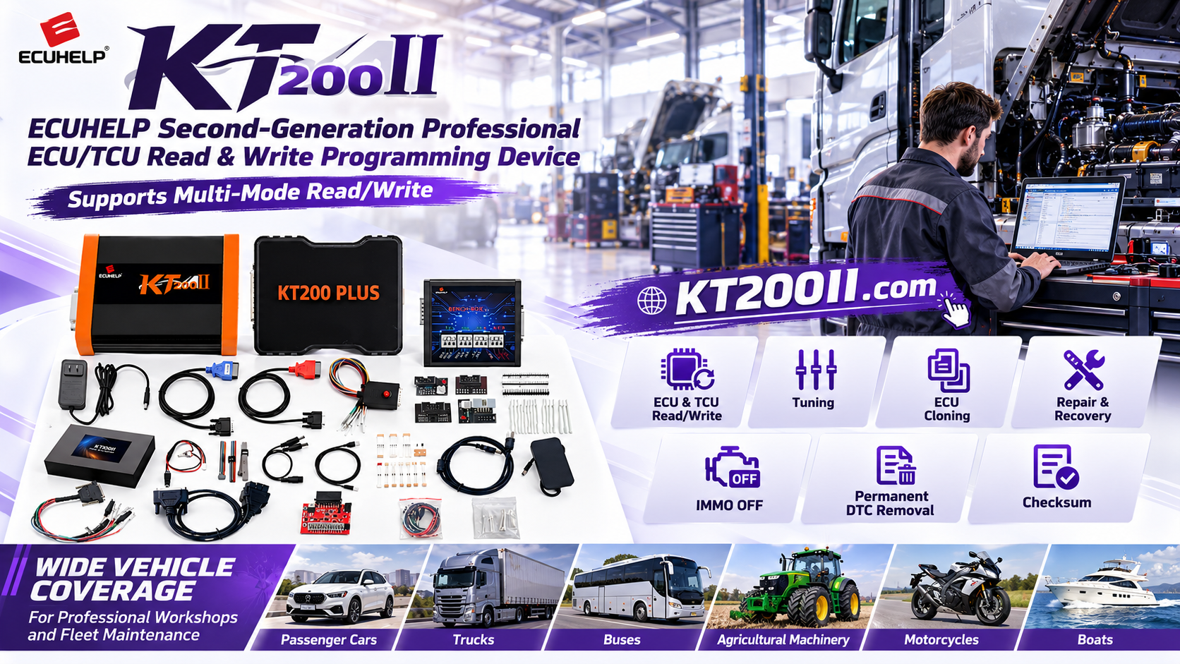 Technician verifying ECU checksum data with the KT200II ECU programmer