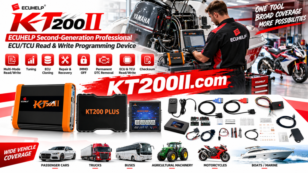 Technician checking checksum verification after KT200II ECU programming