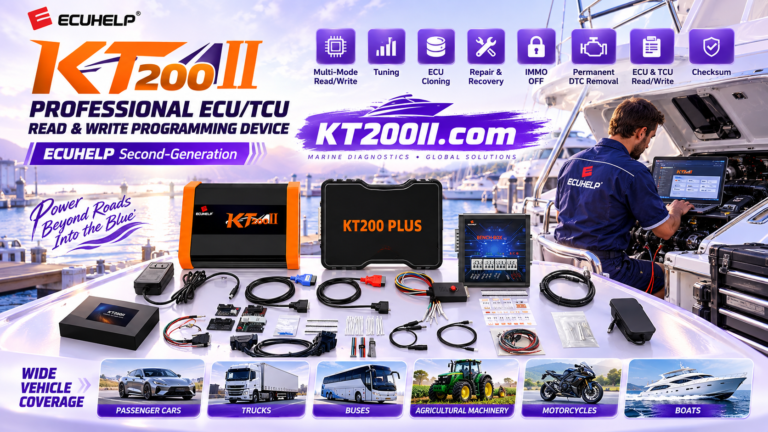 Technician inspecting ECU connector pins before KT200II programming