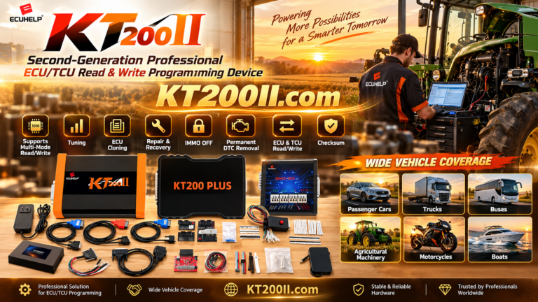 Technician verifying ECU file integrity and checksum before KT200II programming