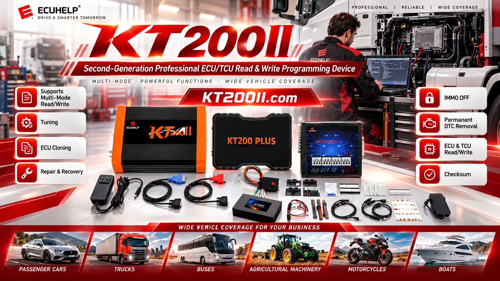 Technician organizing original and modified ECU files for KT200II programming