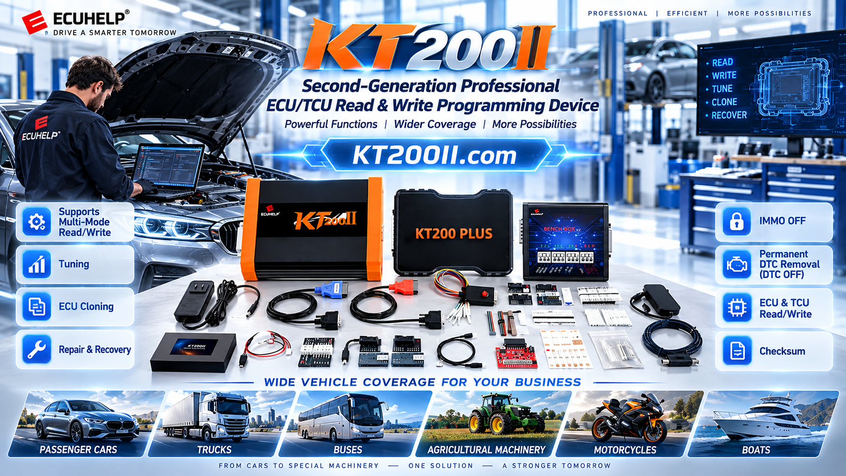 Workshop supervisor reviewing a KT200II ECU programming quality control checklist