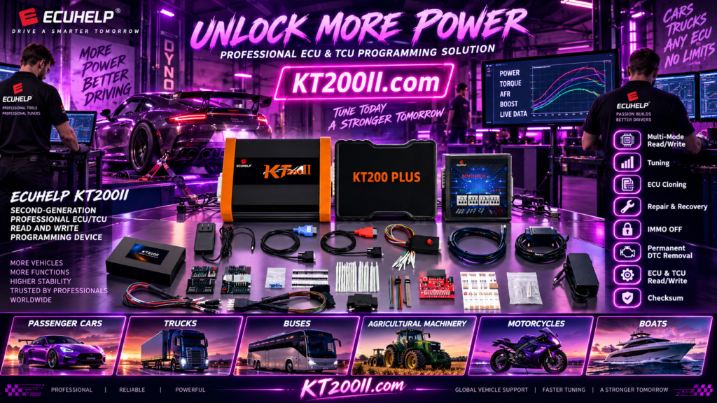 KT200II ECU replacement programming workflow with original and replacement control units