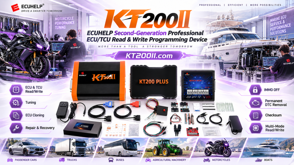 Technician using an ESD-safe workstation for KT200II ECU programming
