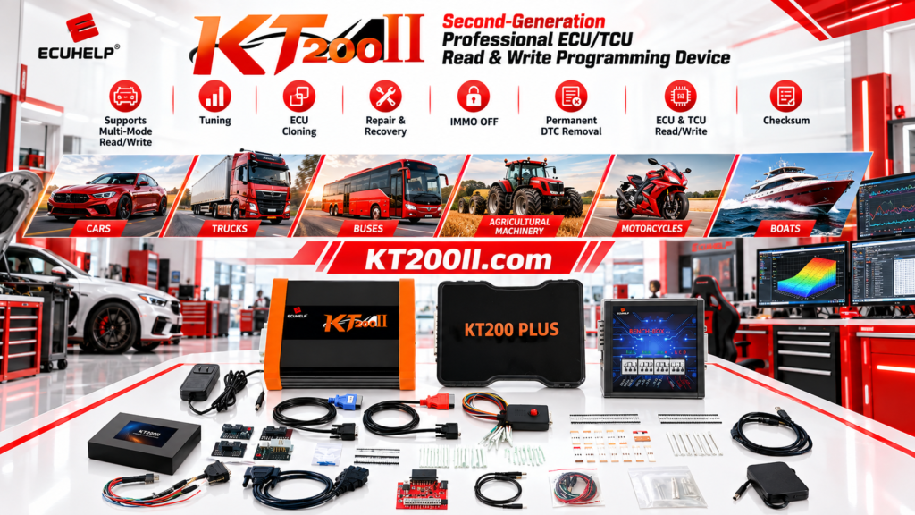 KT200II technician comparing JTAG BDM and Boot ECU programming connection modes