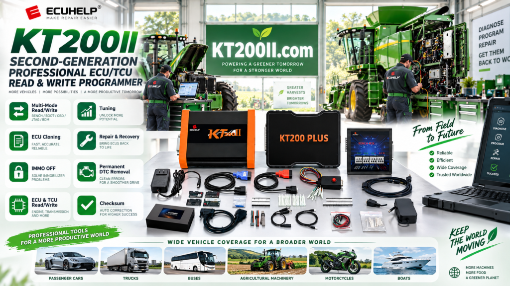 KT200II OBD ECU programming workflow for vehicle-side read and write operations