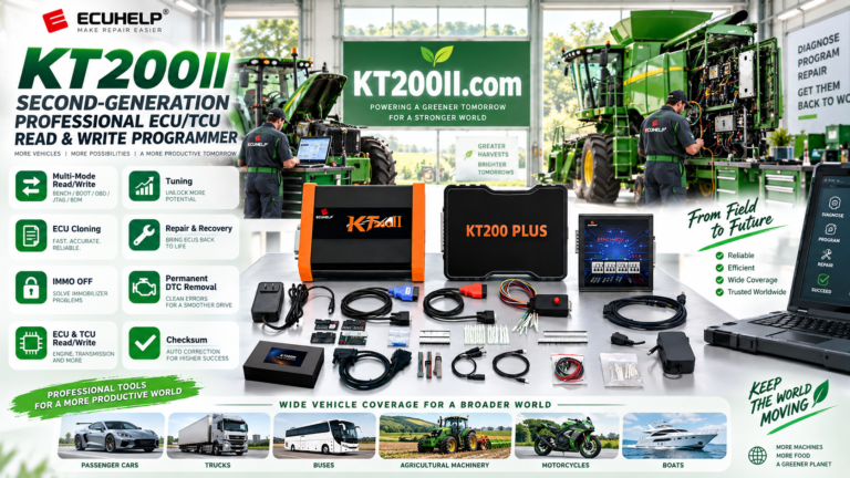 KT200II OBD ECU programming workflow for vehicle-side read and write operations
