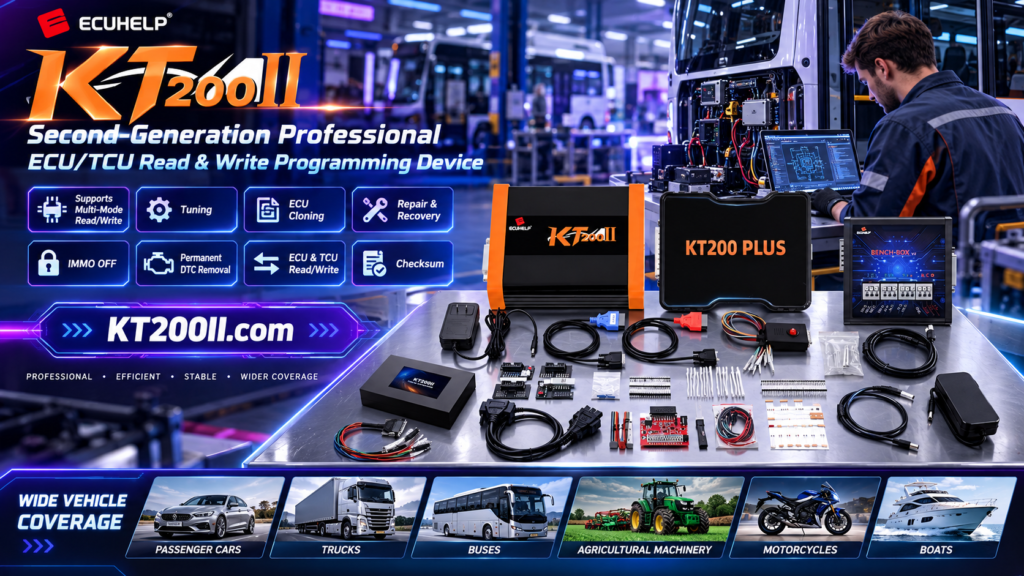 KT200II technician comparing OBD and Bench ECU programming workflows