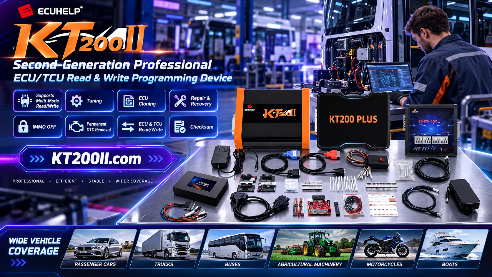 KT200II technician comparing OBD and Bench ECU programming workflows