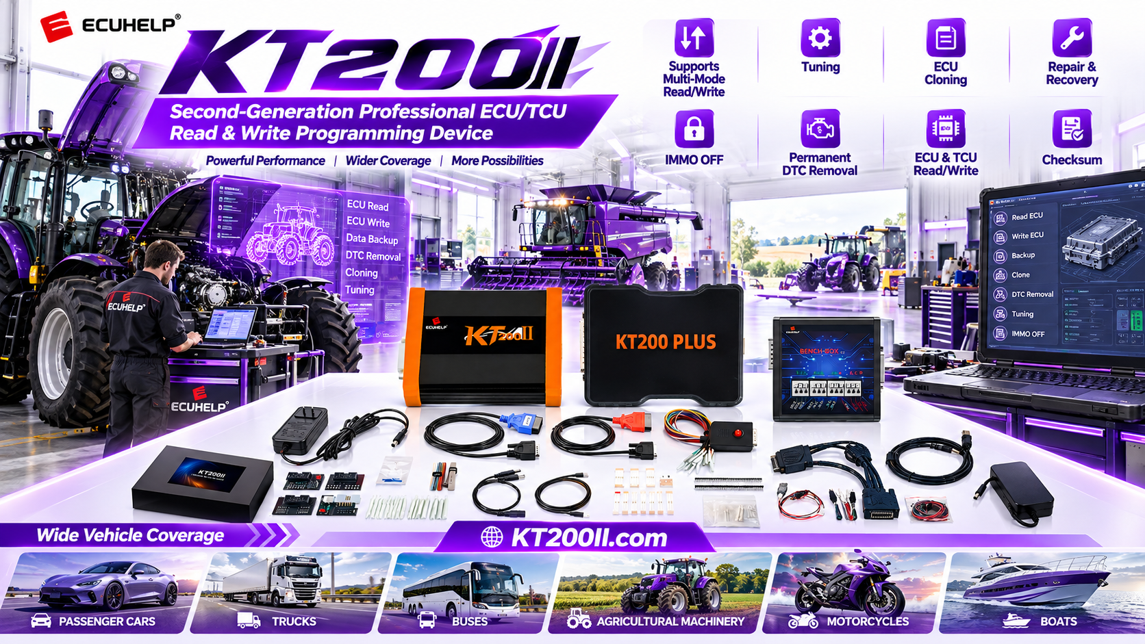 Technician searching the KT200II supported vehicle database by ECU and processor