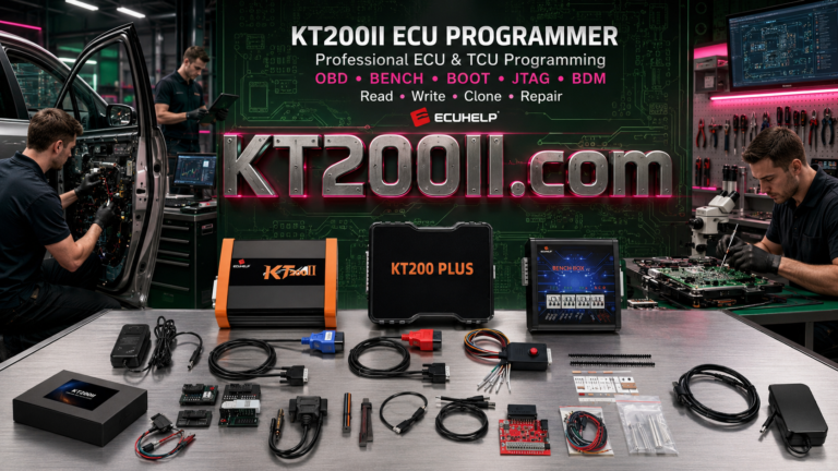 KT200II connected to a VAG Bosch EDC17C74 TC1793 ECU for hardware version identification, Bench wiring, original backup, reading and writing