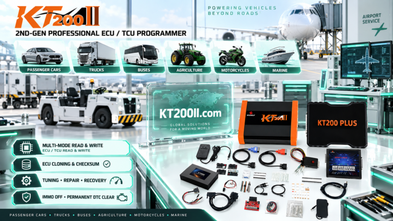 KT200II ZF 8HP TCU programming setup with transmission control unit and professional bench harness