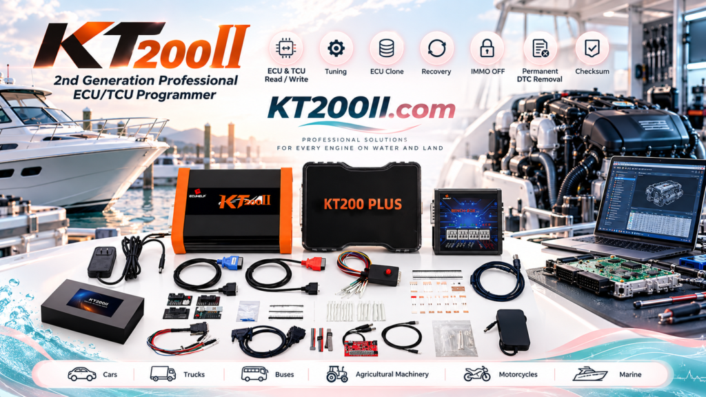 Technician verifying ECU checksum status before and after KT200II programming