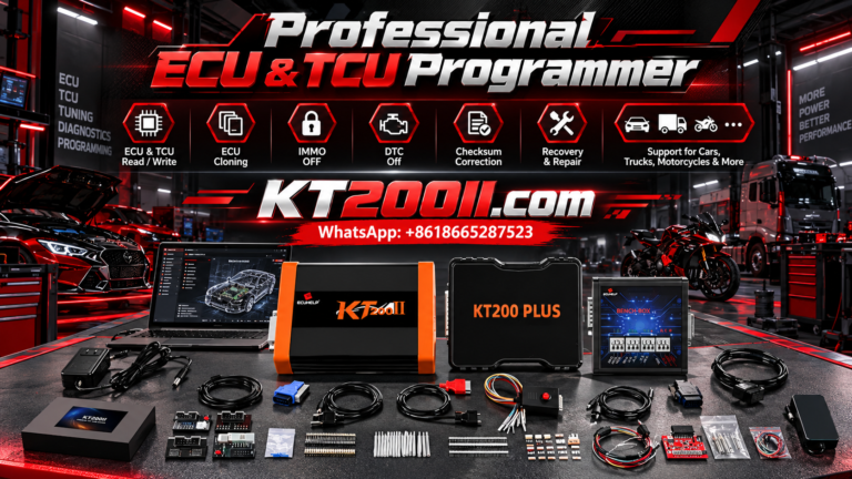 KT200II ECU checksum verification and programming file validation in an automotive electronics workshop