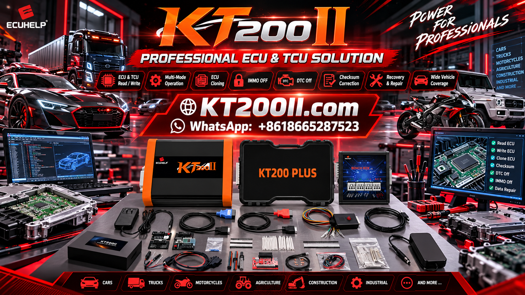 KT200II ECU cloning workflow for original and replacement engine control units