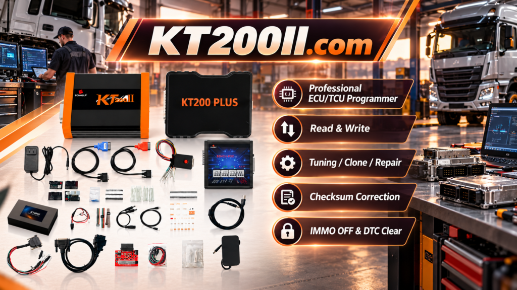 KT200II ECU programmer analyzing ECU communication log during programming troubleshooting