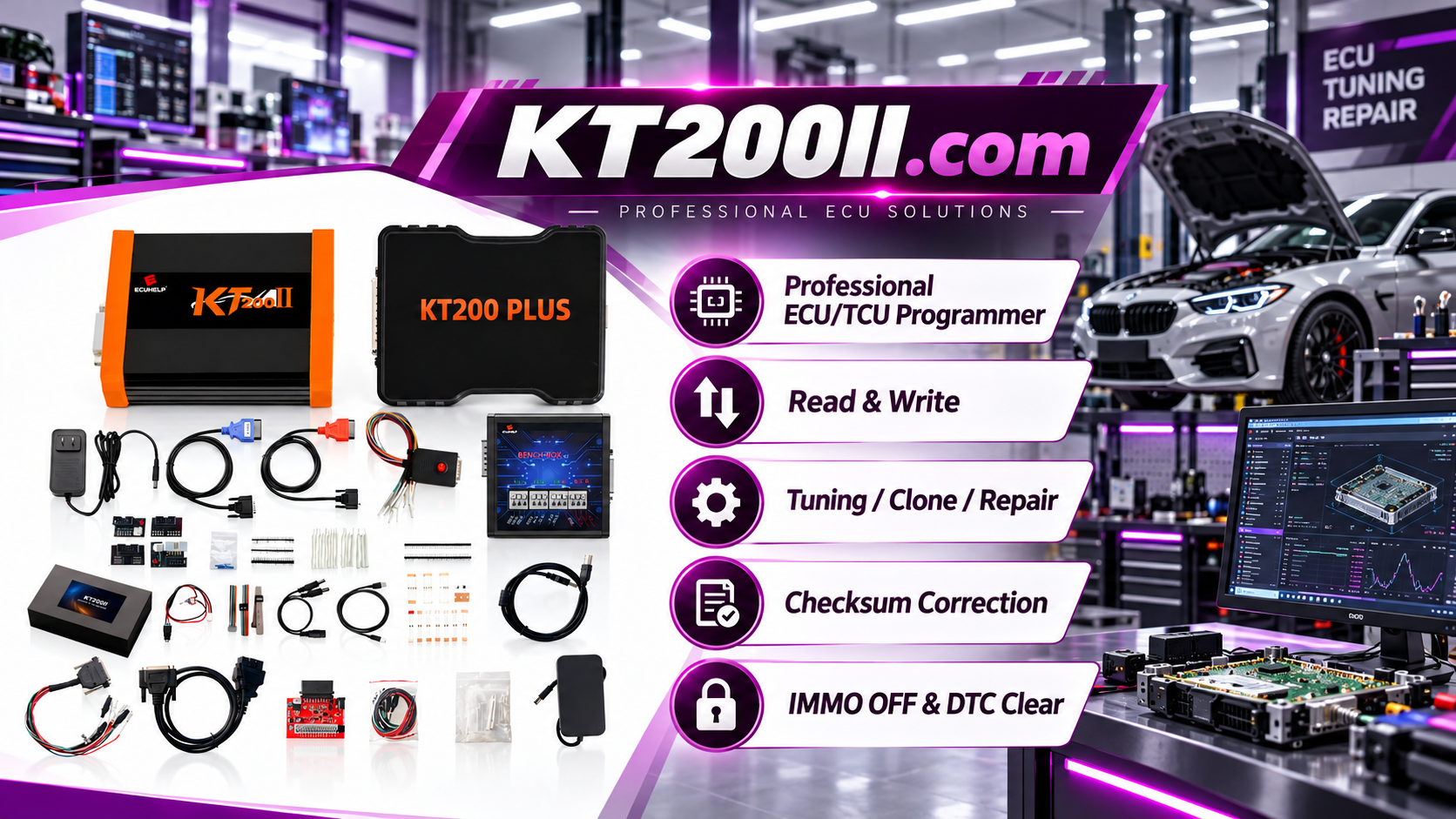 KT200II ECU programmer managing original and modified ECU files