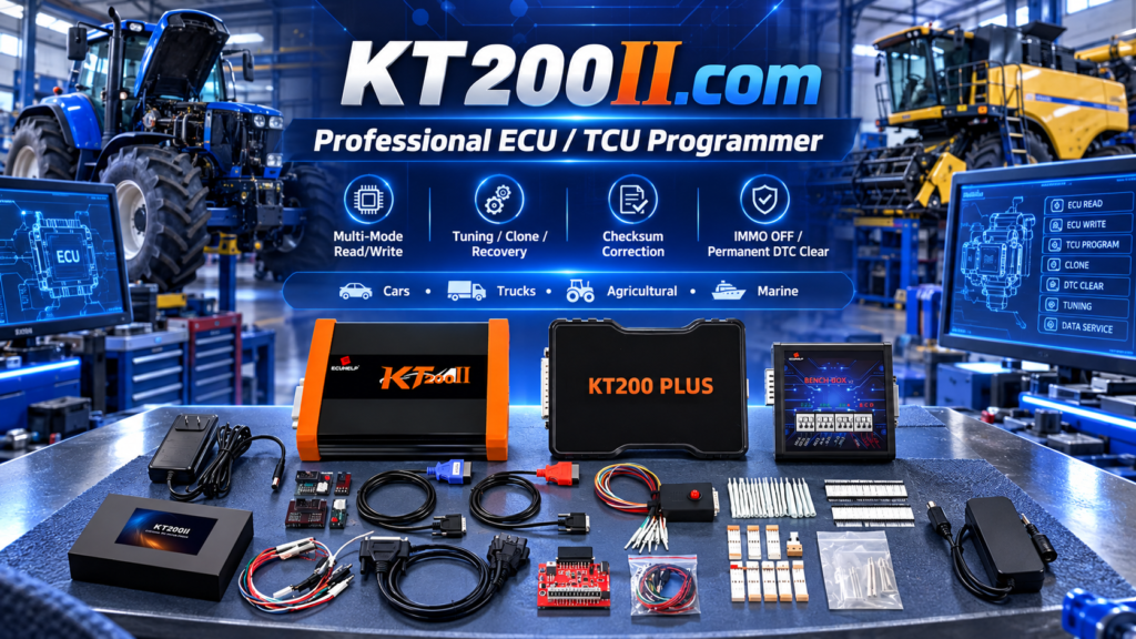 KT200II ECU programmer managing original and modified ECU files for professional tuning workflow