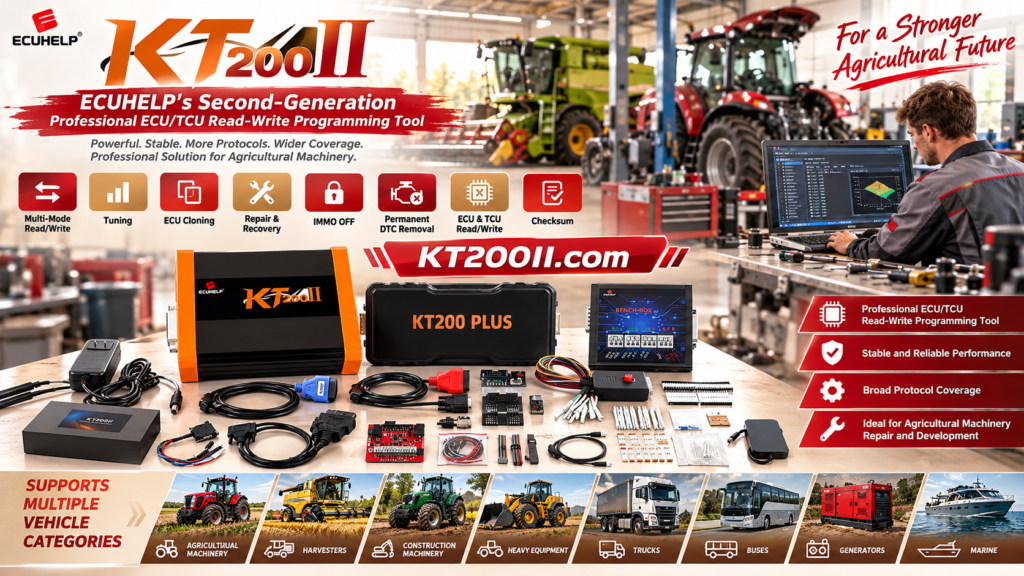 Technician planning ECU programming steps and recording estimated job time with KT200II