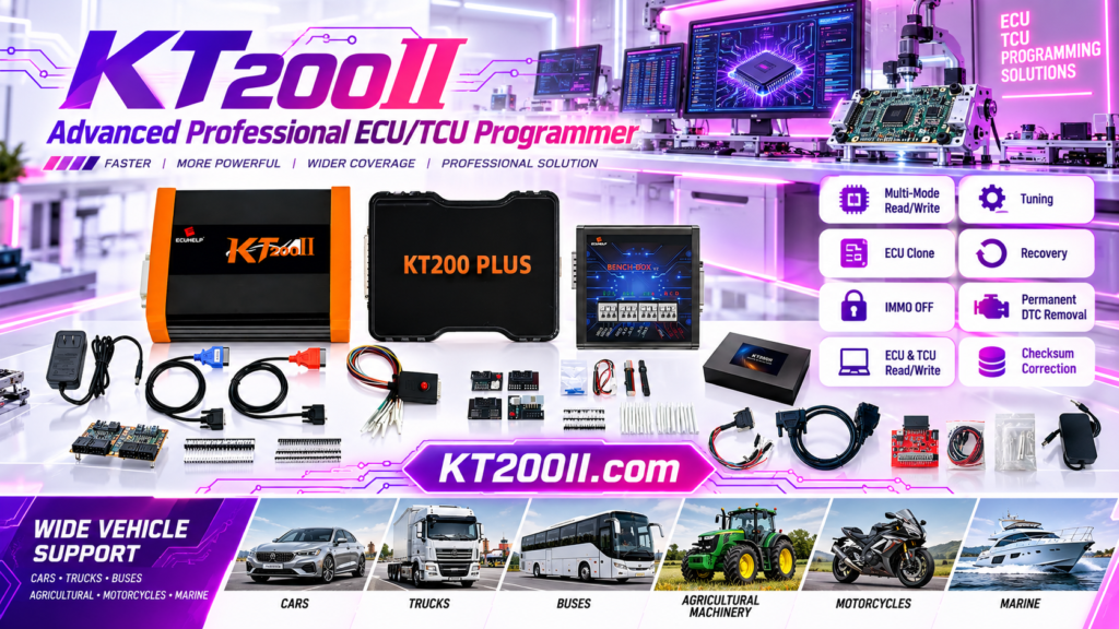 Technician performing post-write validation and customer handover checks after KT200II ECU programming
