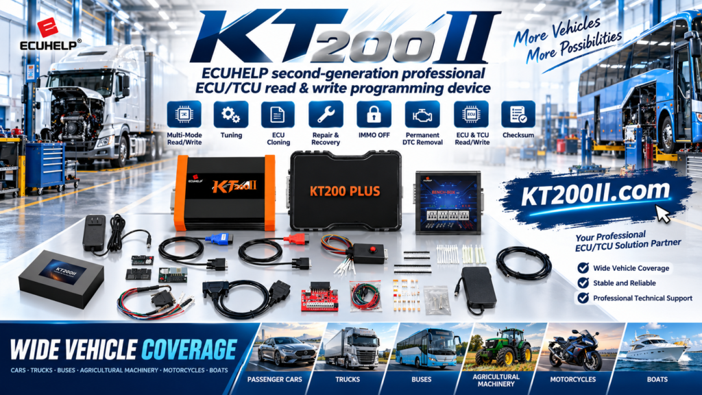 Technician monitoring ECU temperature during a KT200II programming operation