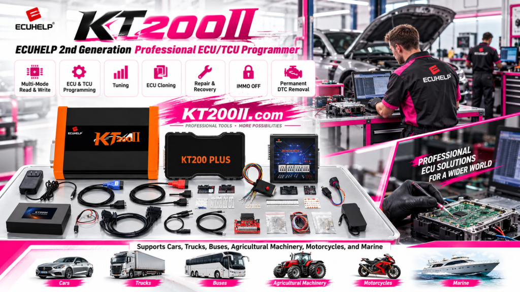 KT200II ECU programmer workflow for professional ECU read write and programming operations