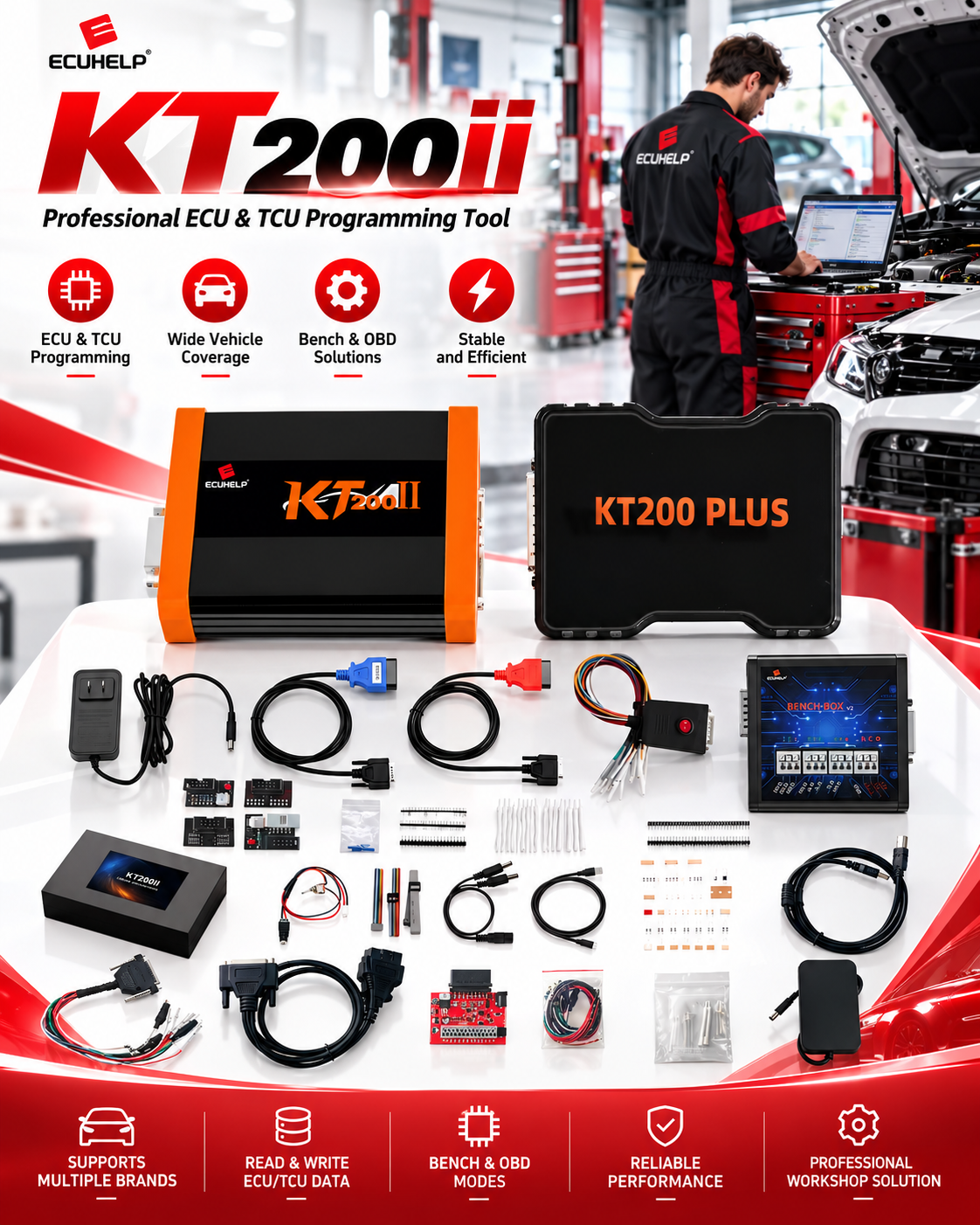 KT200II ECU programmer used in a professional ECU programming workflow